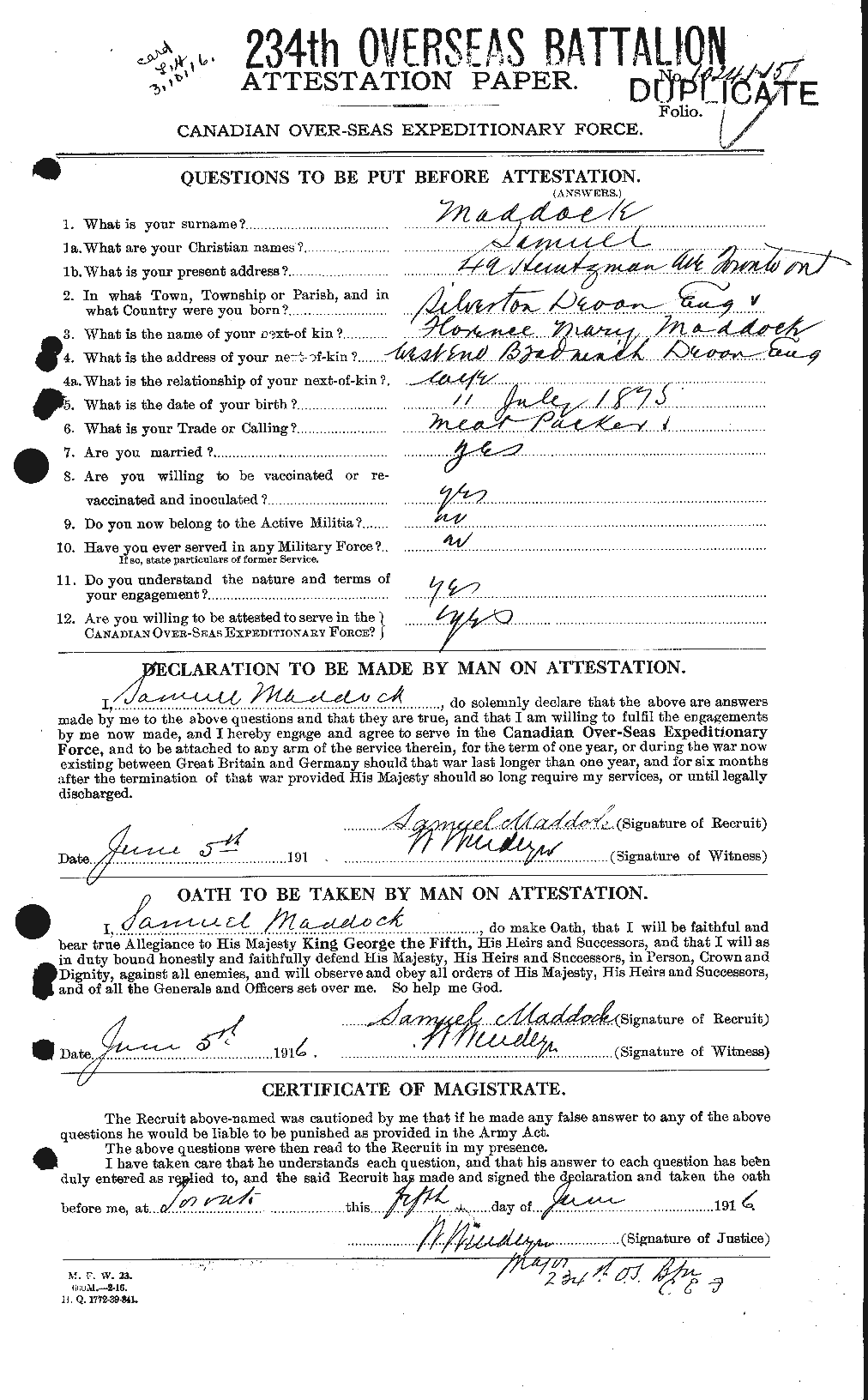 Personnel Records of the First World War - CEF 474797a