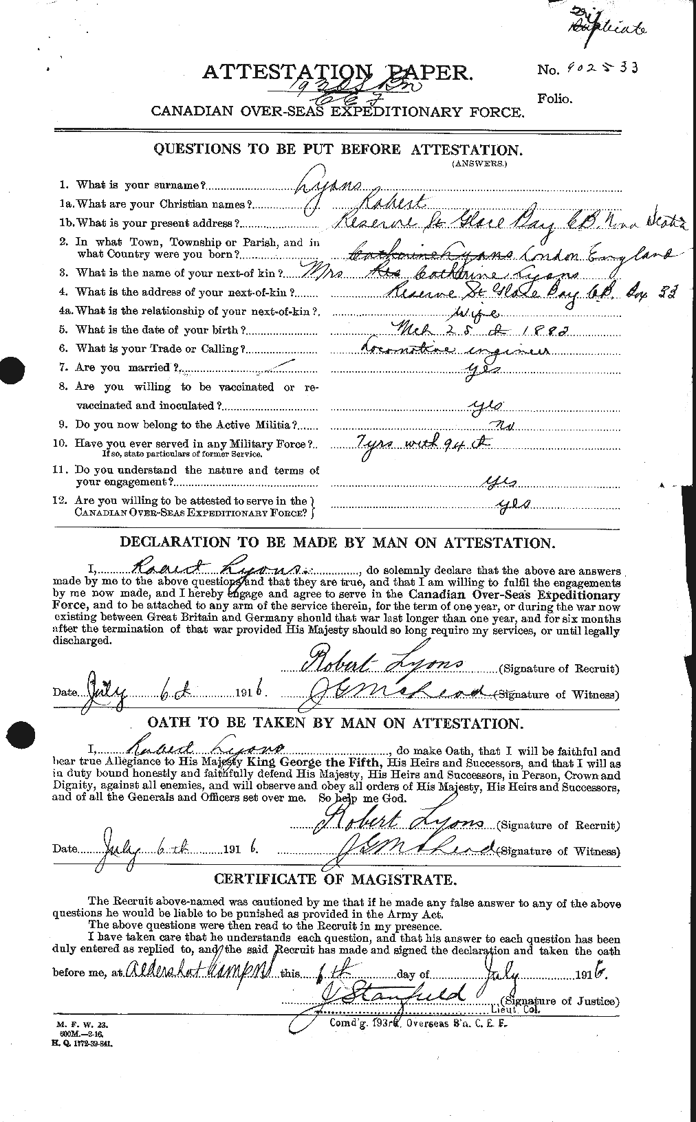 Personnel Records of the First World War - CEF 474846a