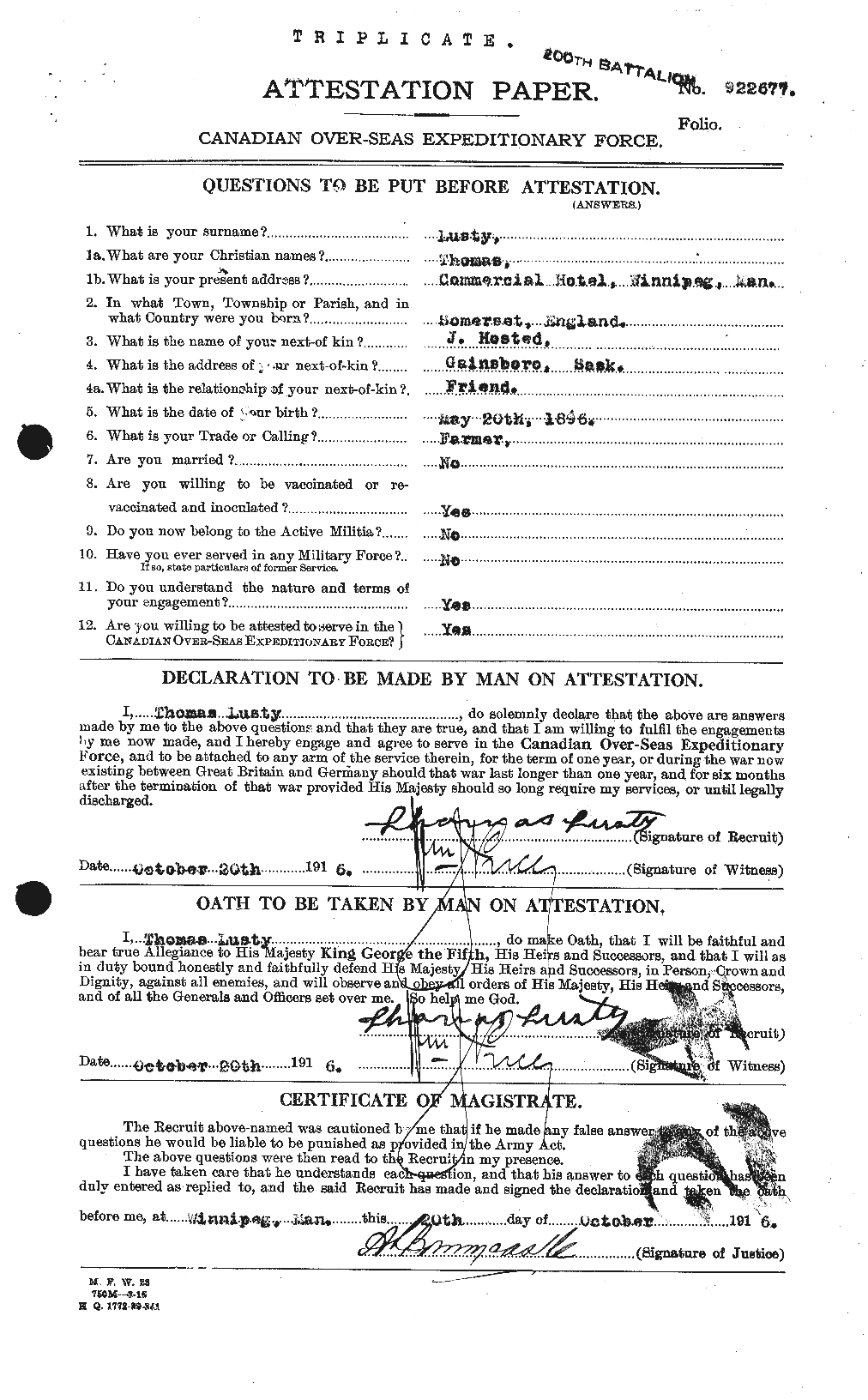Dossiers du Personnel de la Première Guerre mondiale - CEC 475908a