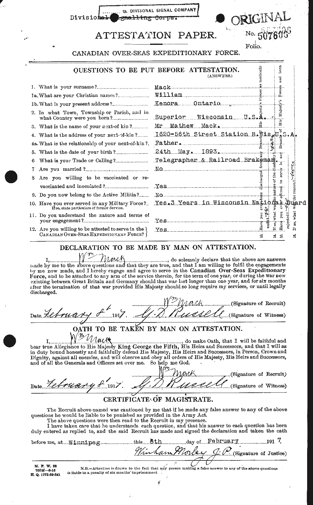 Personnel Records of the First World War - CEF 476198a