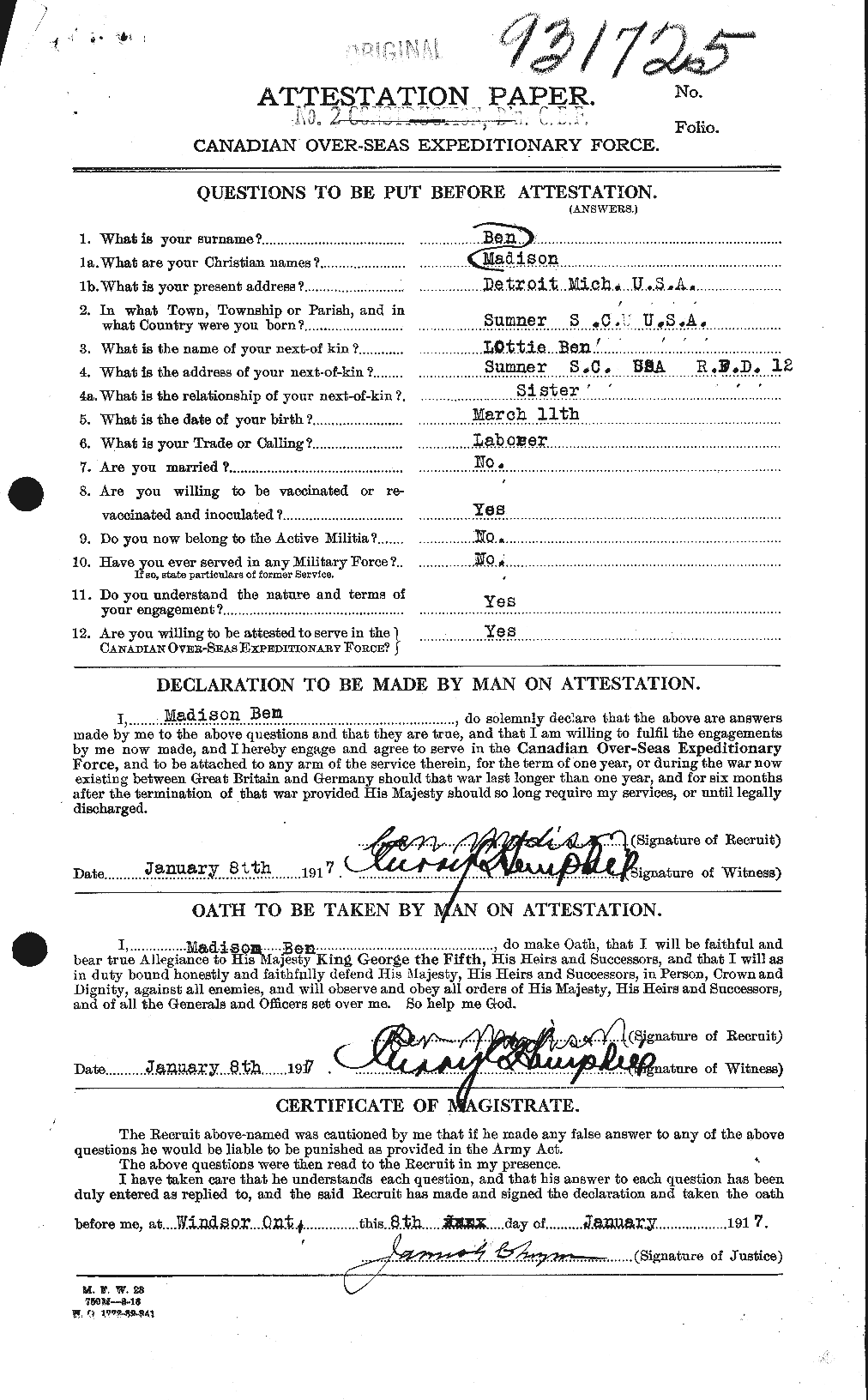 Dossiers du Personnel de la Première Guerre mondiale - CEC 476642a