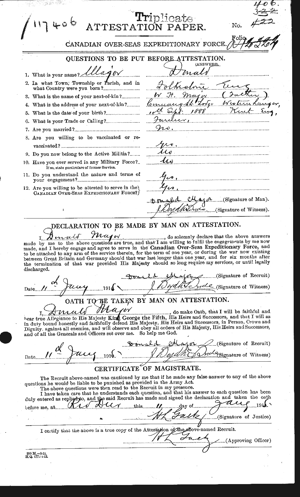 Dossiers du Personnel de la Première Guerre mondiale - CEC 477820a