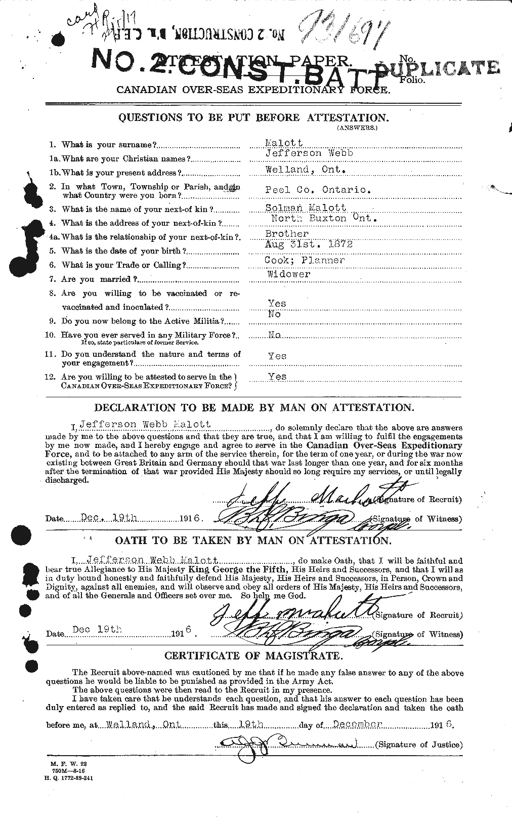 Dossiers du Personnel de la Première Guerre mondiale - CEC 479059a