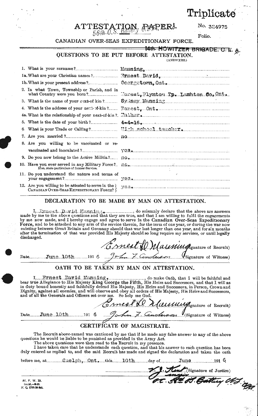 Dossiers du Personnel de la Première Guerre mondiale - CEC 479619a