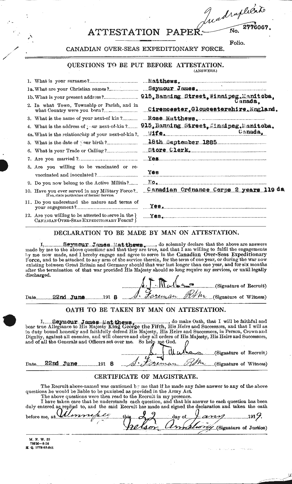 Personnel Records of the First World War - CEF 483961a