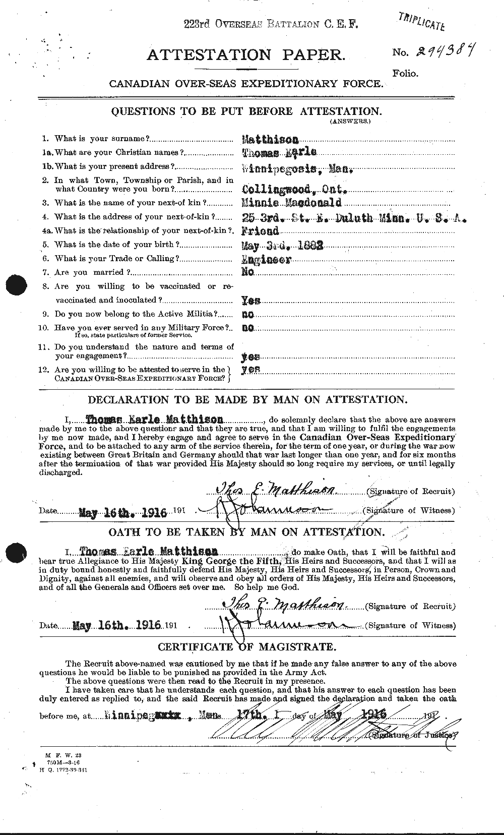 Personnel Records of the First World War - CEF 484078a