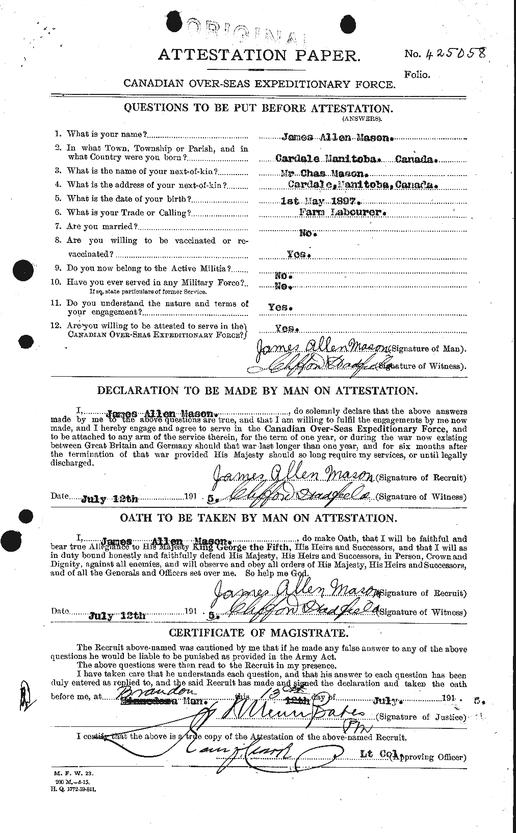 Personnel Records of the First World War - CEF 484640a