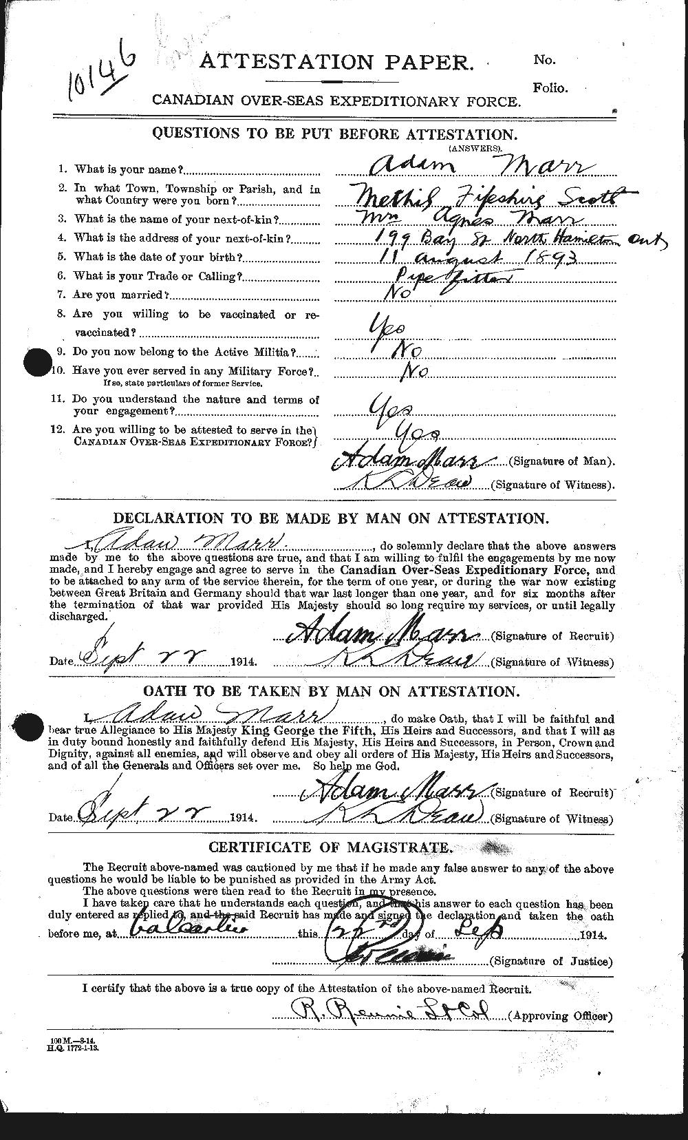 Personnel Records of the First World War - CEF 485582a