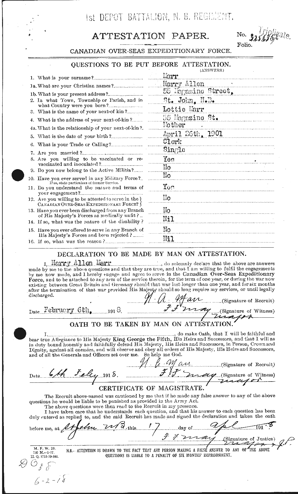 Personnel Records of the First World War - CEF 485633a