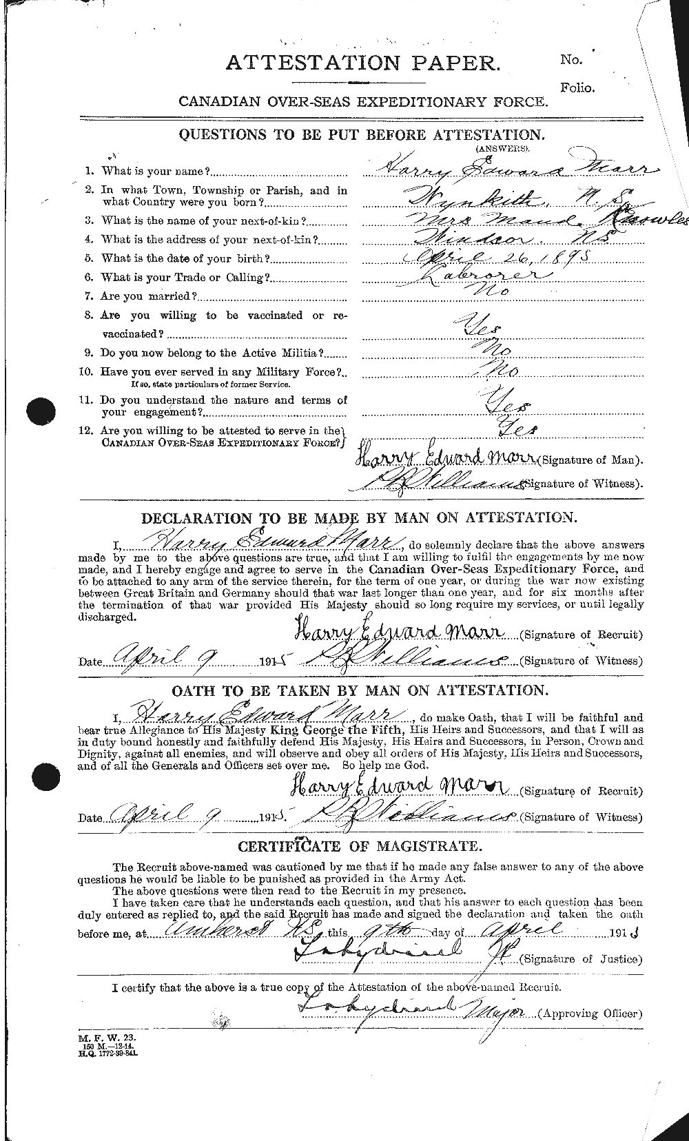 Personnel Records of the First World War - CEF 485635a