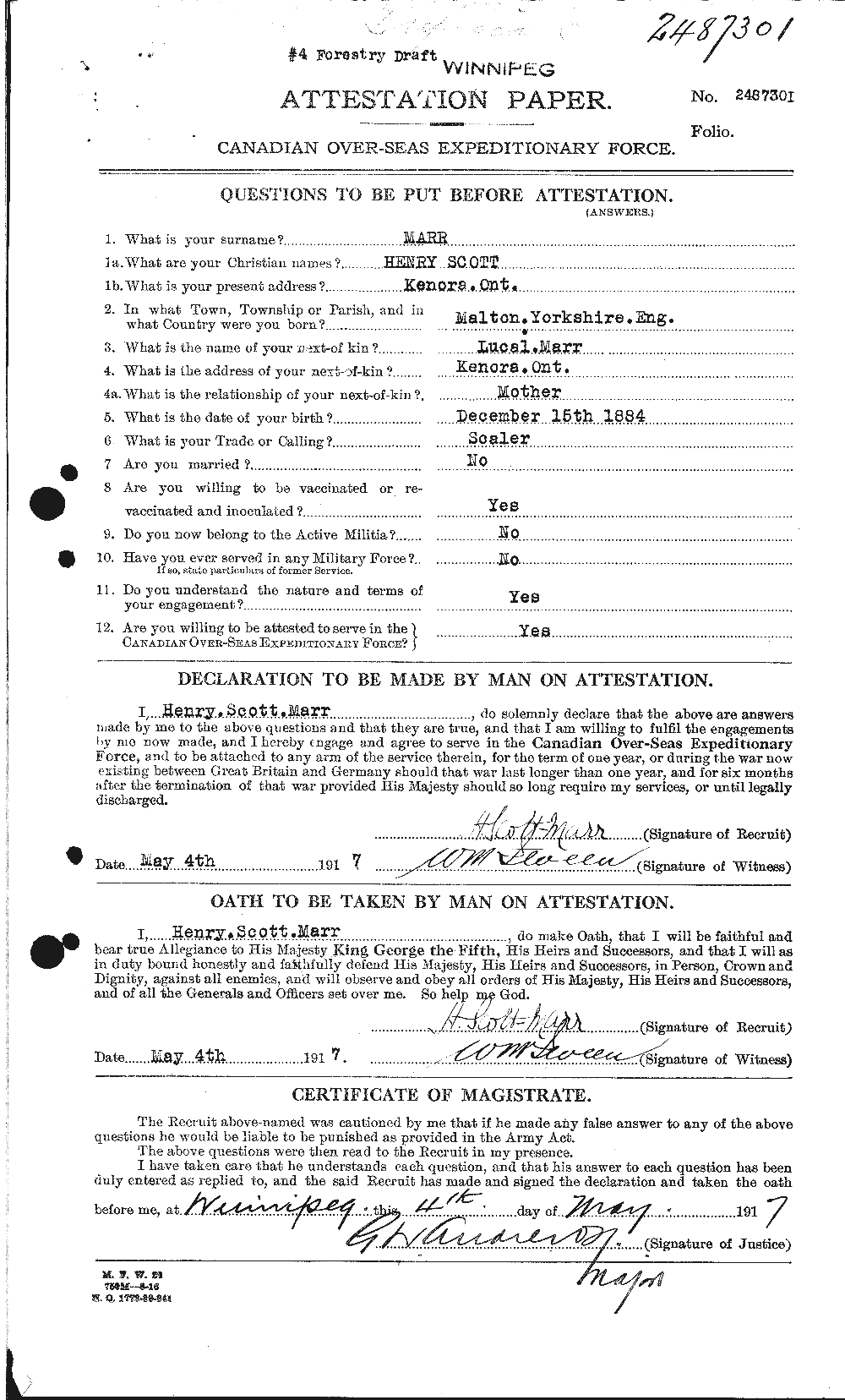 Personnel Records of the First World War - CEF 485640a