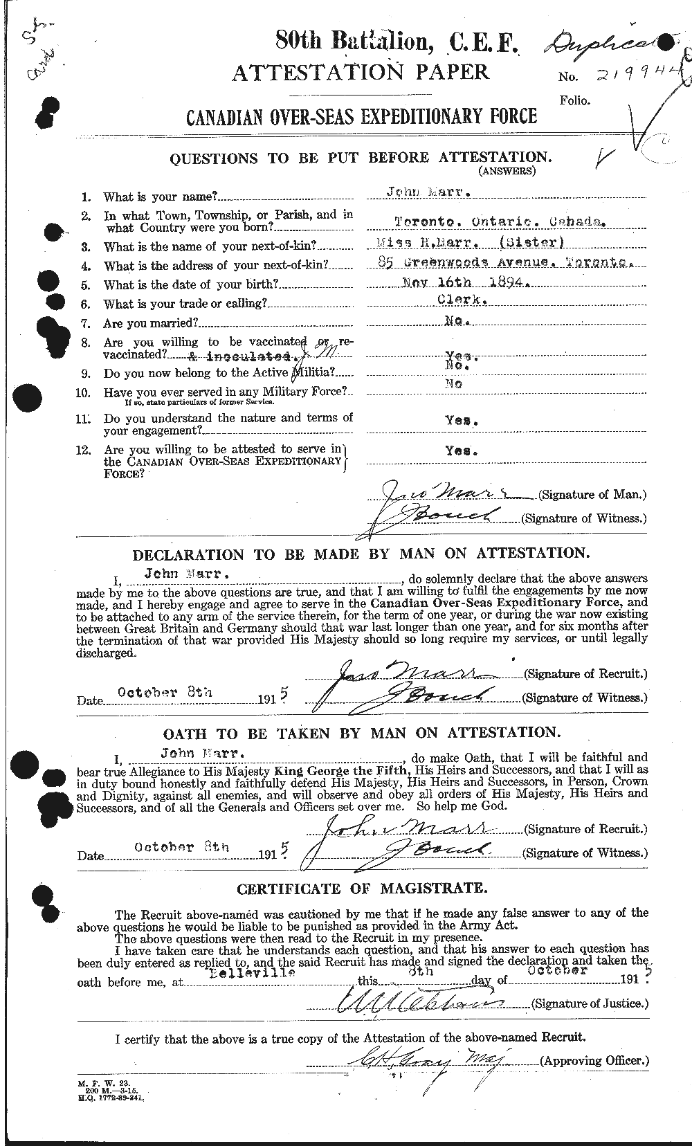 Personnel Records of the First World War - CEF 485658a