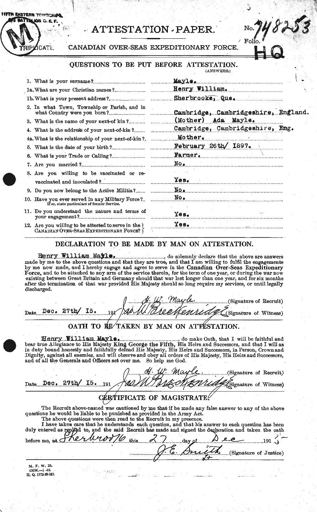 Personnel Records of the First World War - CEF 486595a