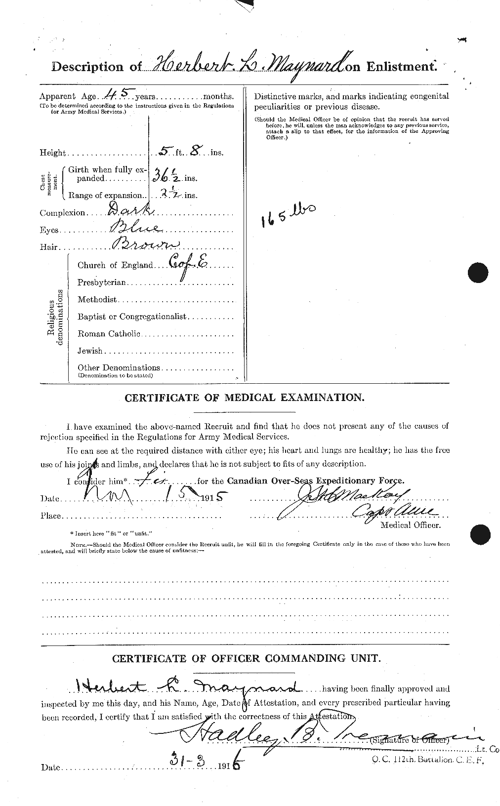 Dossiers du Personnel de la Première Guerre mondiale - CEC 486665b