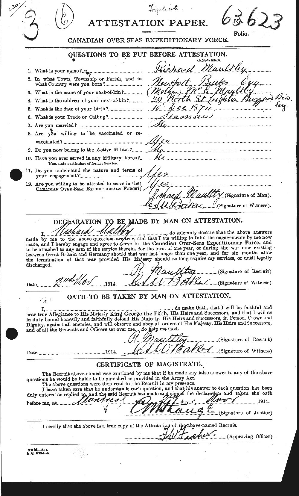 Dossiers du Personnel de la Première Guerre mondiale - CEC 487787a