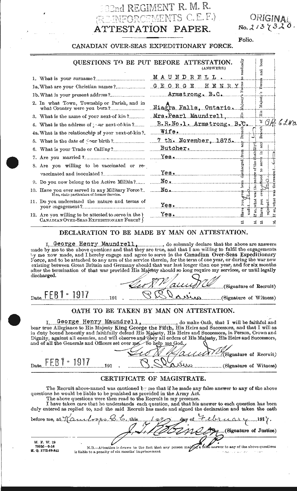 Dossiers du Personnel de la Première Guerre mondiale - CEC 487818a