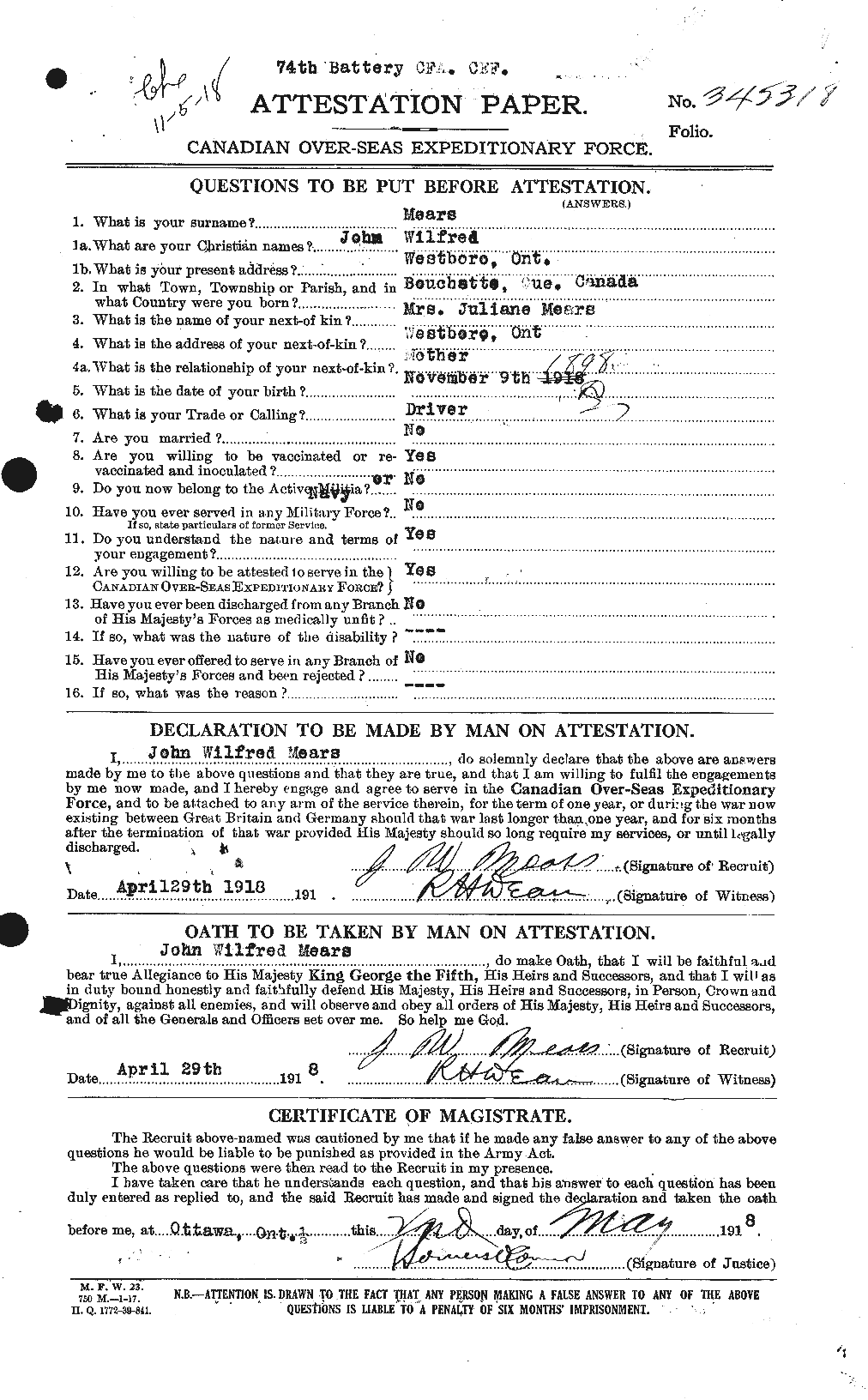 Personnel Records of the First World War - CEF 489703a