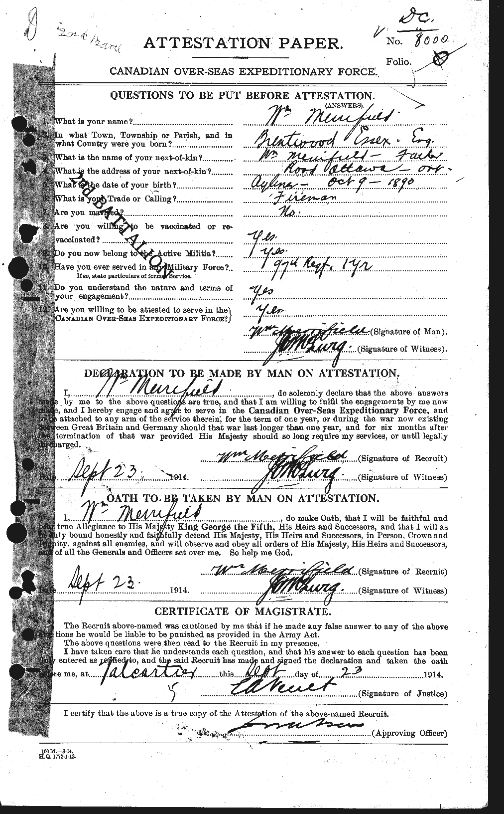 Dossiers du Personnel de la Première Guerre mondiale - CEC 490315a