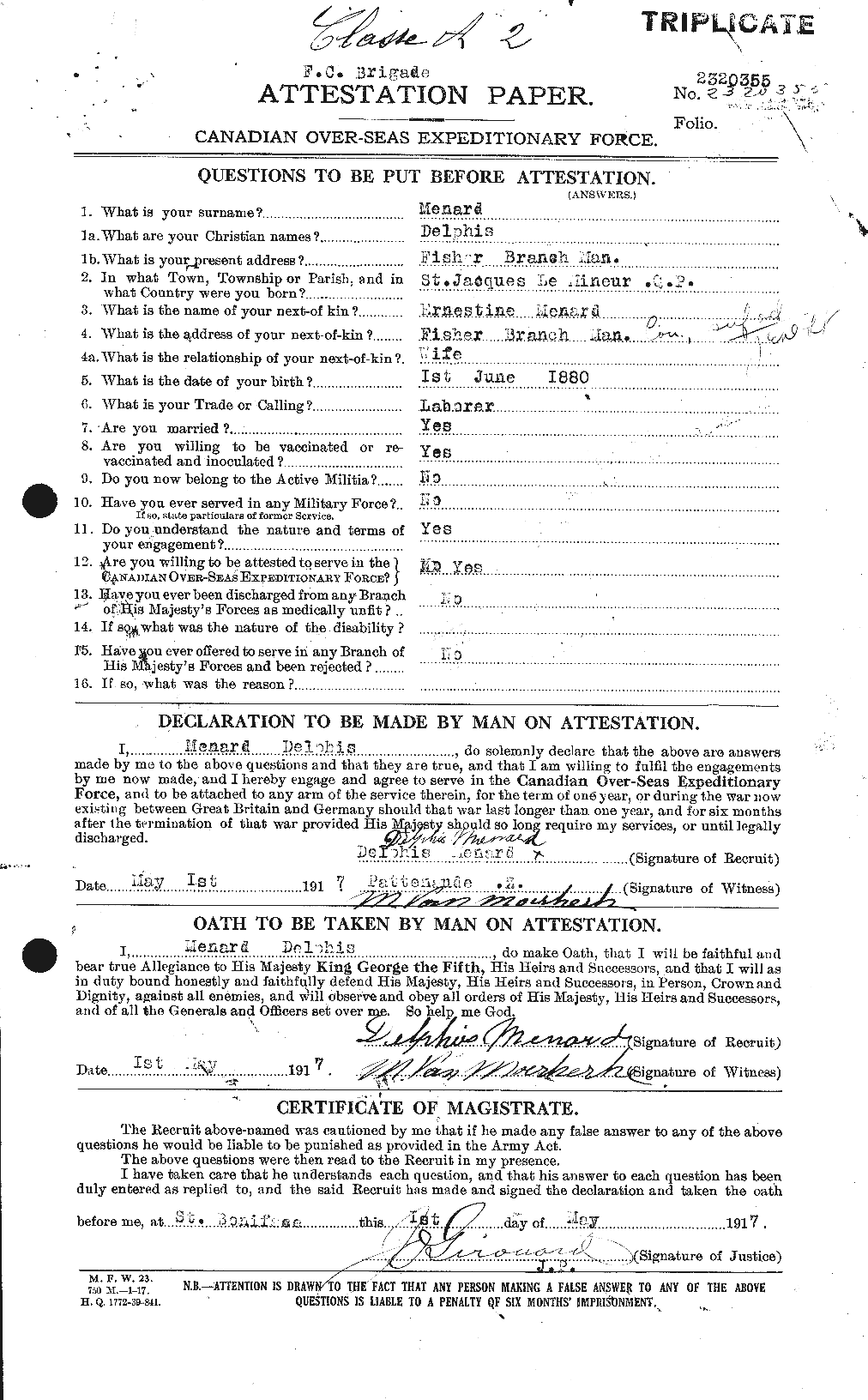 Dossiers du Personnel de la Première Guerre mondiale - CEC 491496a