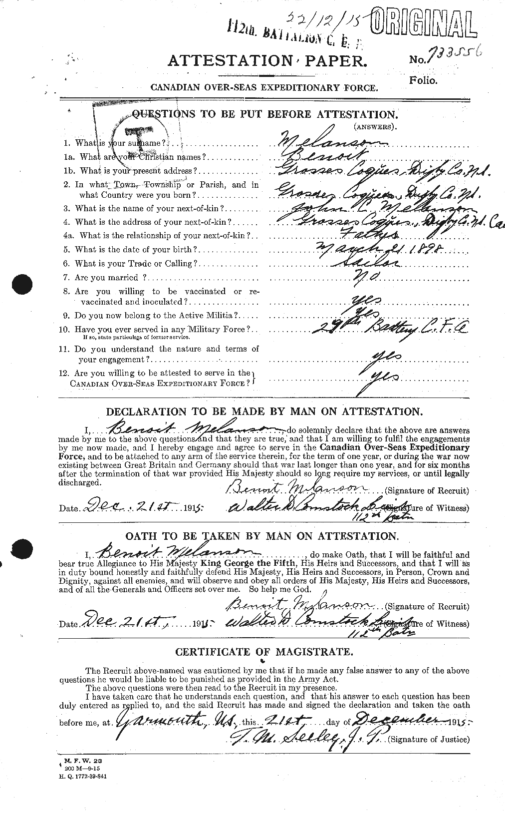 Personnel Records of the First World War - CEF 492039a