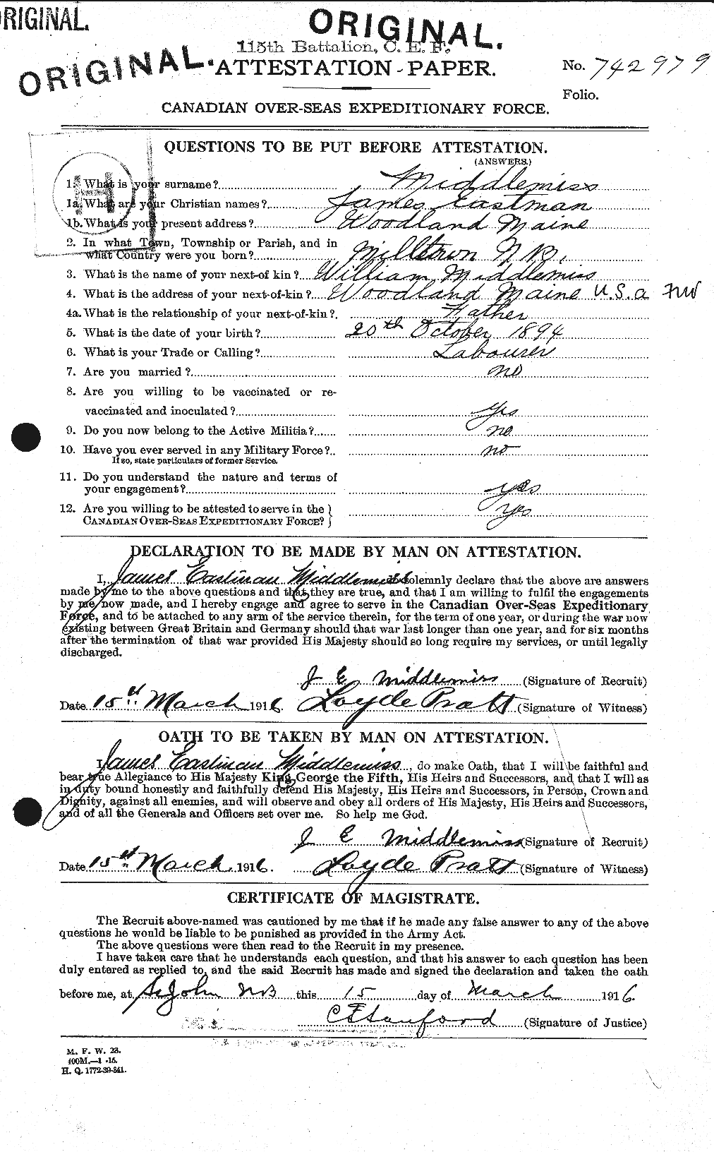 Personnel Records of the First World War - CEF 493007a