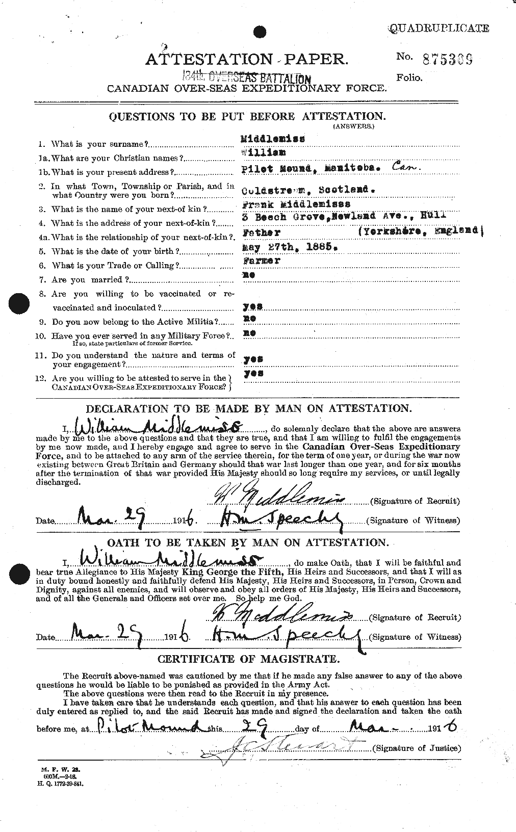 Personnel Records of the First World War - CEF 493011a