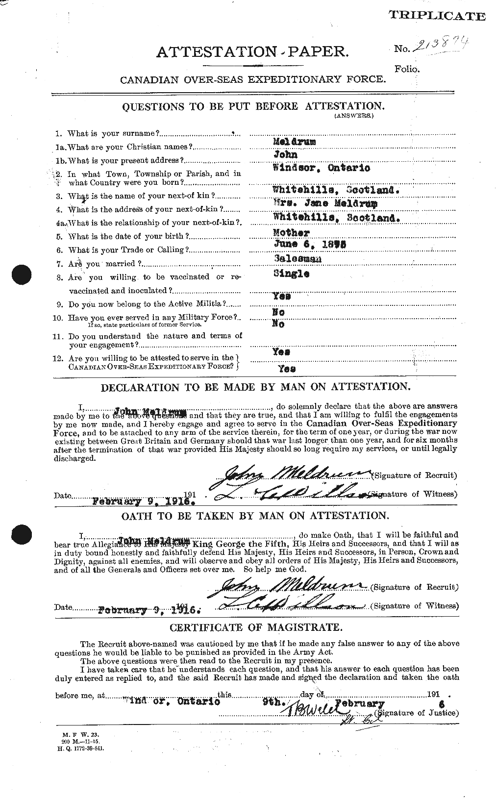 Dossiers du Personnel de la Première Guerre mondiale - CEC 493624a
