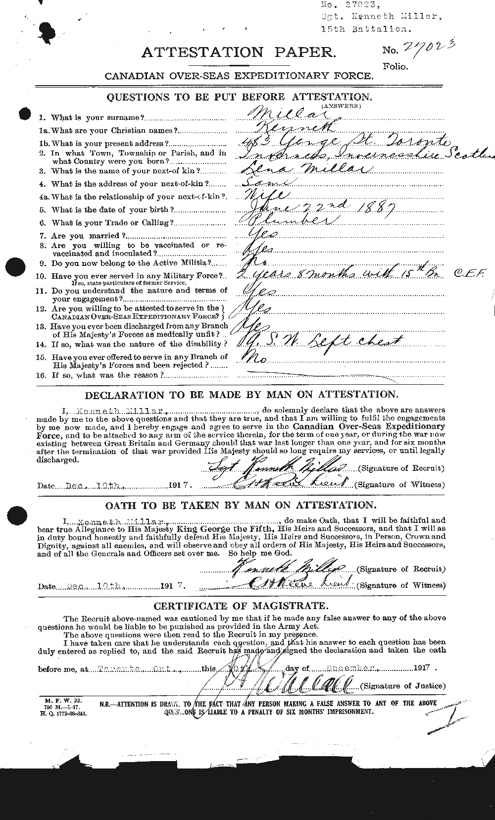 Dossiers du Personnel de la Première Guerre mondiale - CEC 495335a