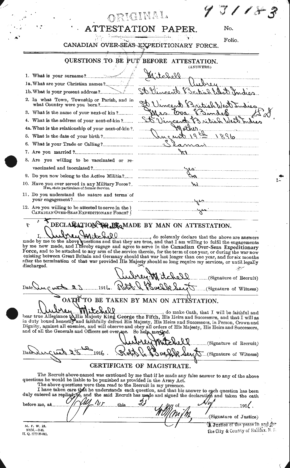 Dossiers du Personnel de la Première Guerre mondiale - CEC 496077a