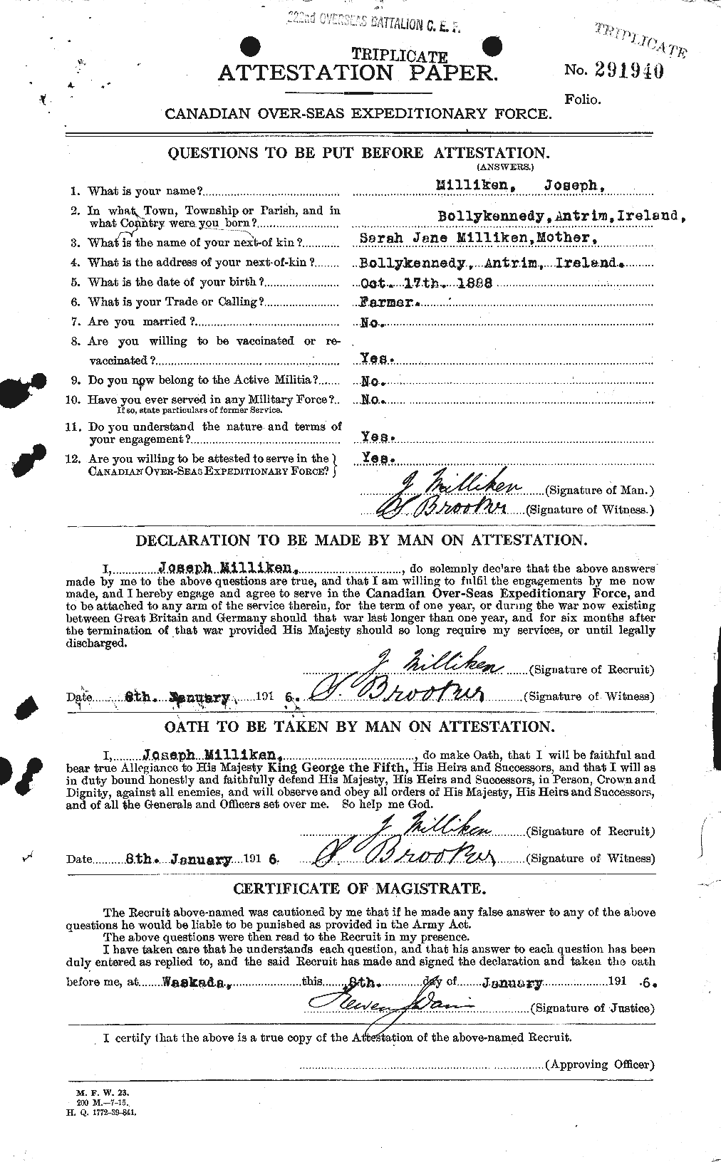 Dossiers du Personnel de la Première Guerre mondiale - CEC 496372a