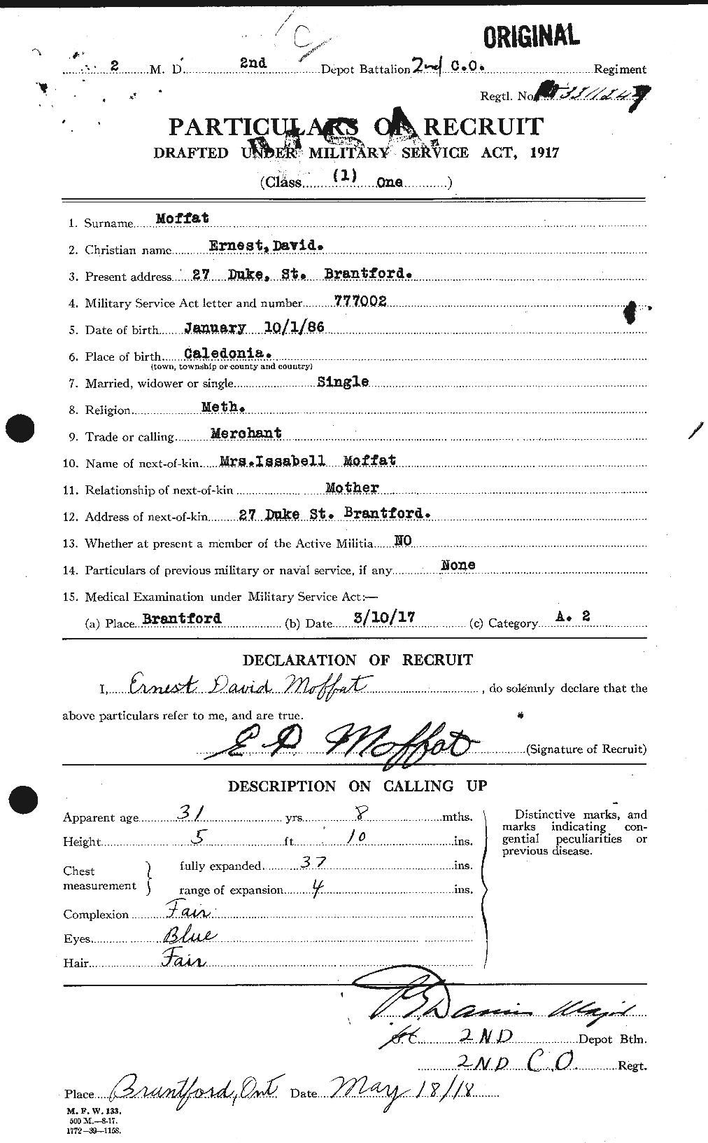 Dossiers du Personnel de la Première Guerre mondiale - CEC 499010a