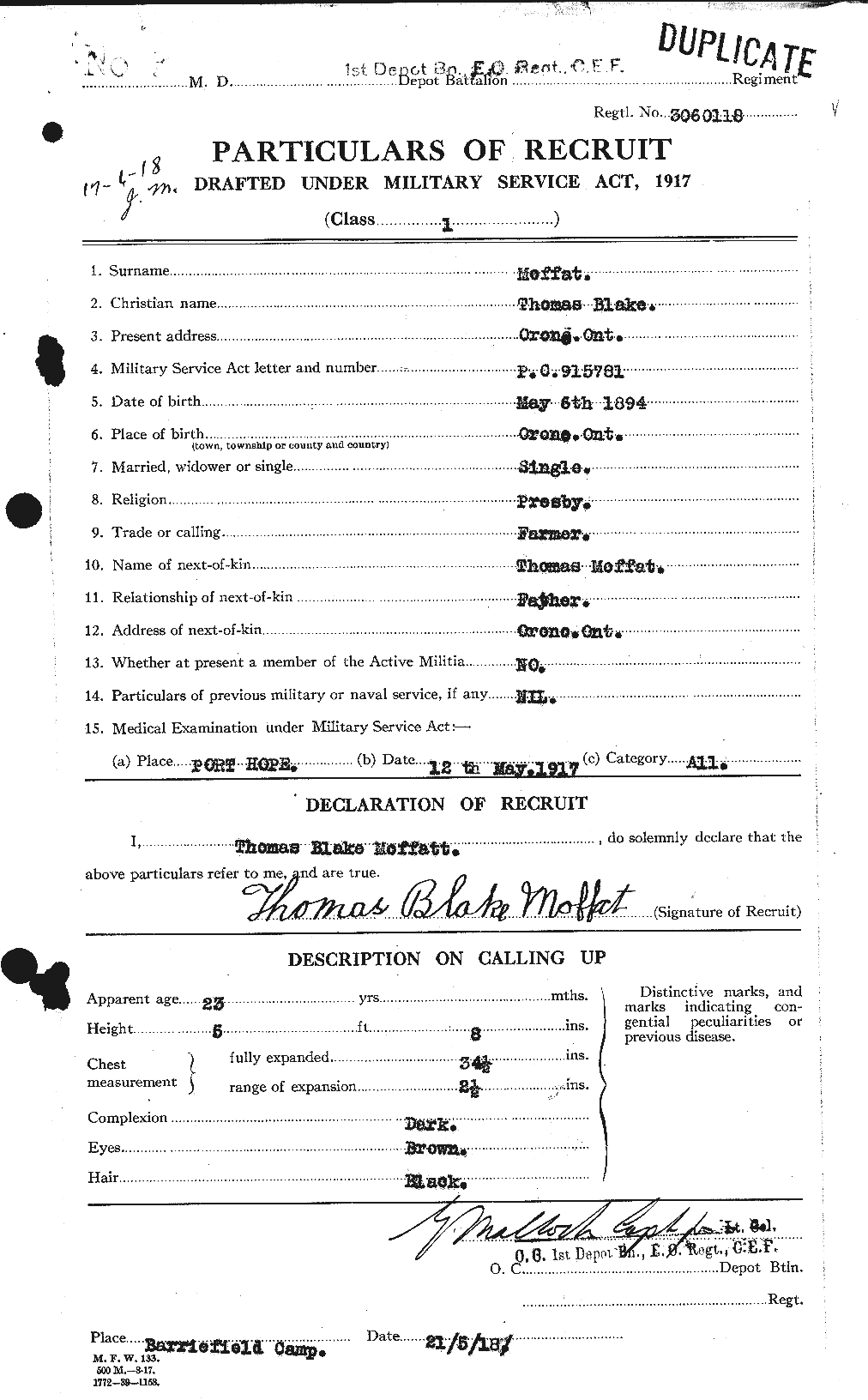 Dossiers du Personnel de la Première Guerre mondiale - CEC 499079a