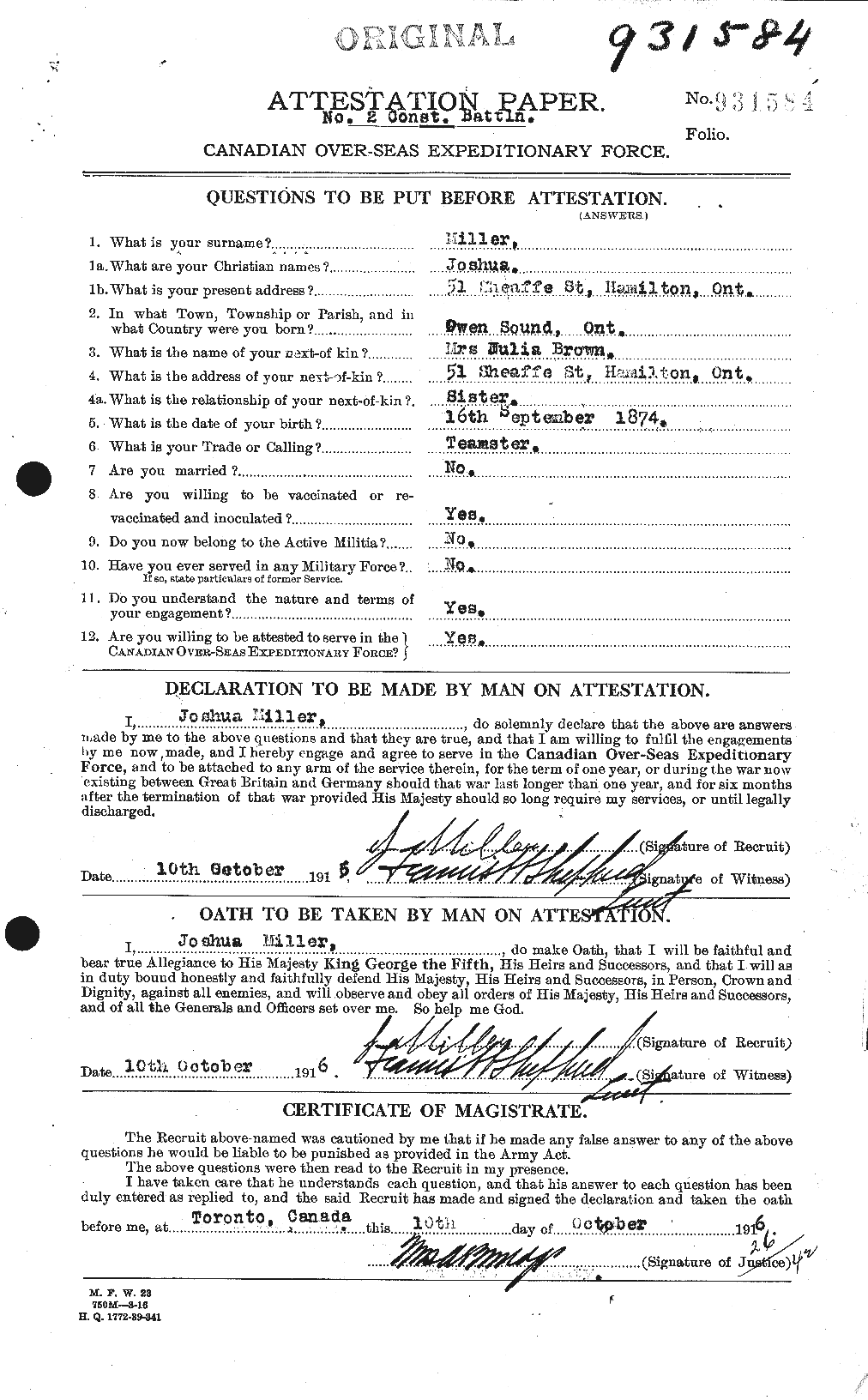 Dossiers du Personnel de la Première Guerre mondiale - CEC 499475a