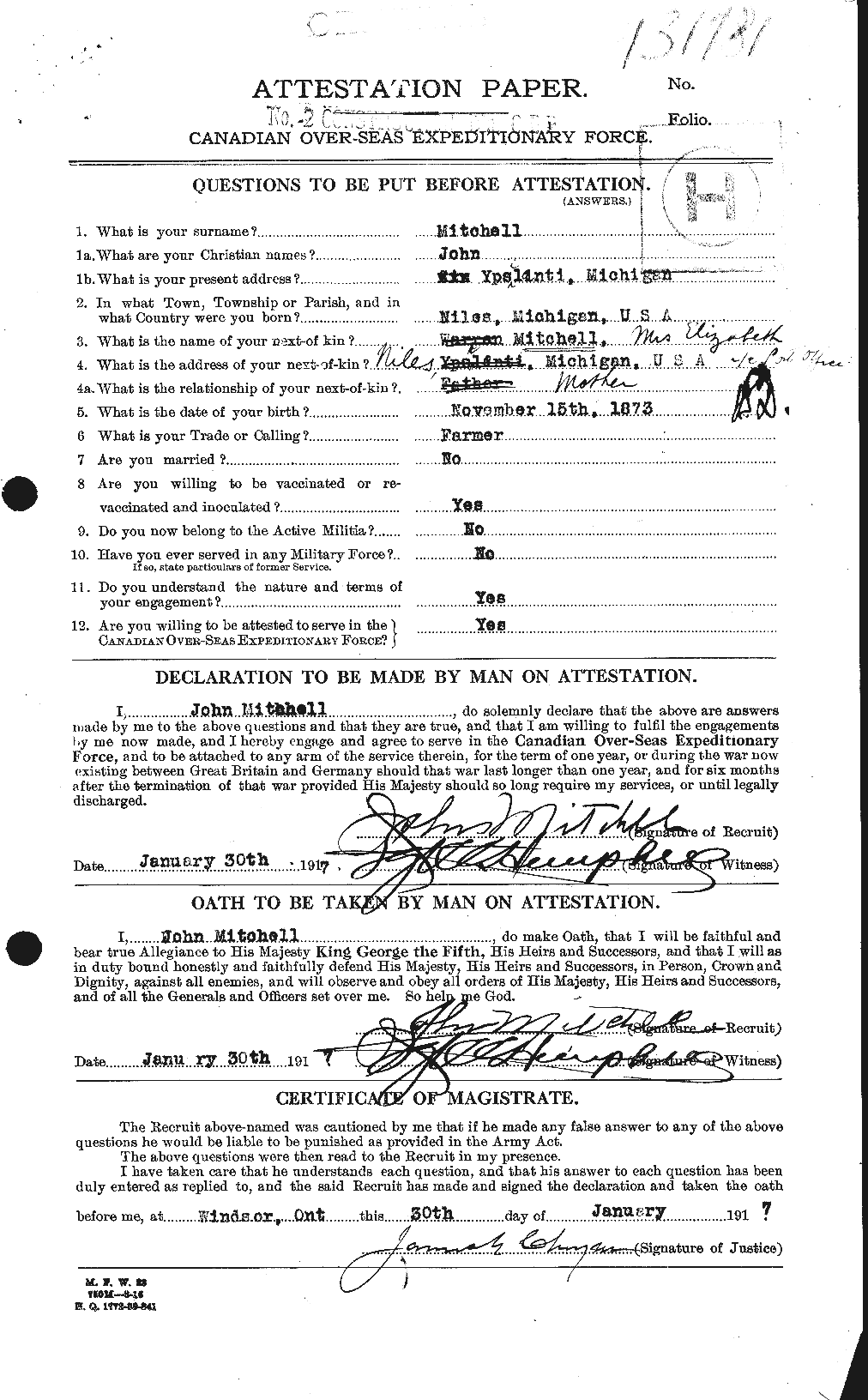 Dossiers du Personnel de la Première Guerre mondiale - CEC 499602a