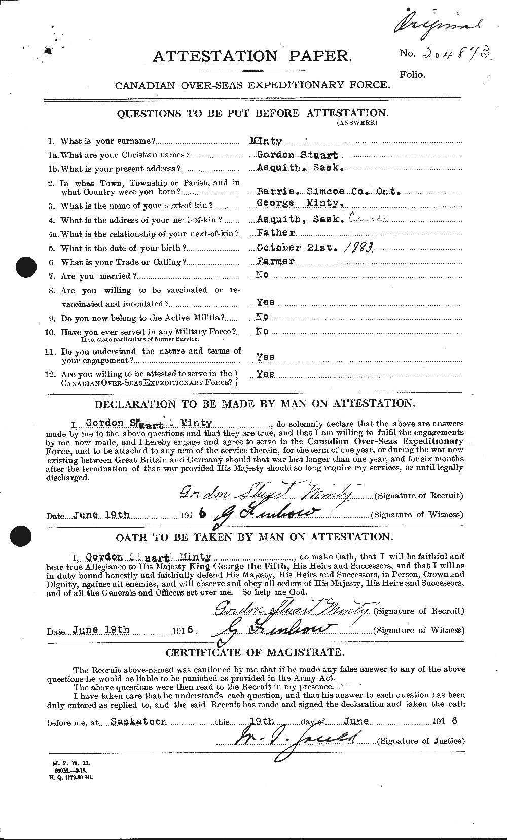 Personnel Records of the First World War - CEF 501064a