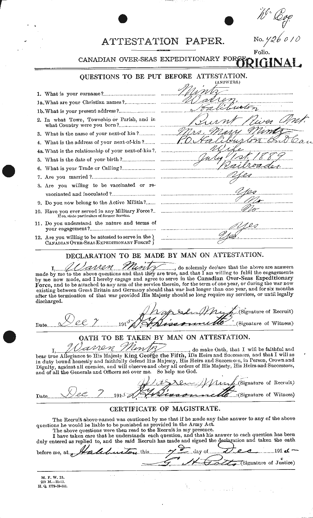 Personnel Records of the First World War - CEF 501072a