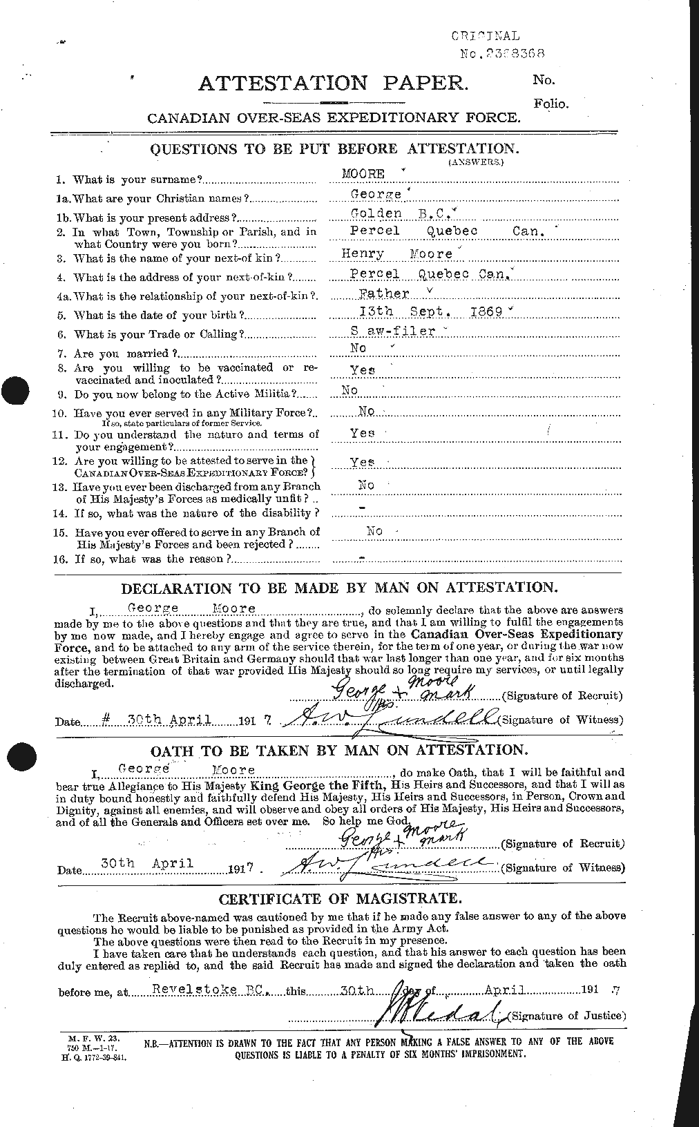 Personnel Records of the First World War - CEF 501974a