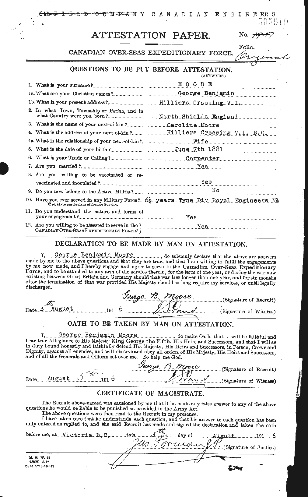 Personnel Records of the First World War - CEF 501991a