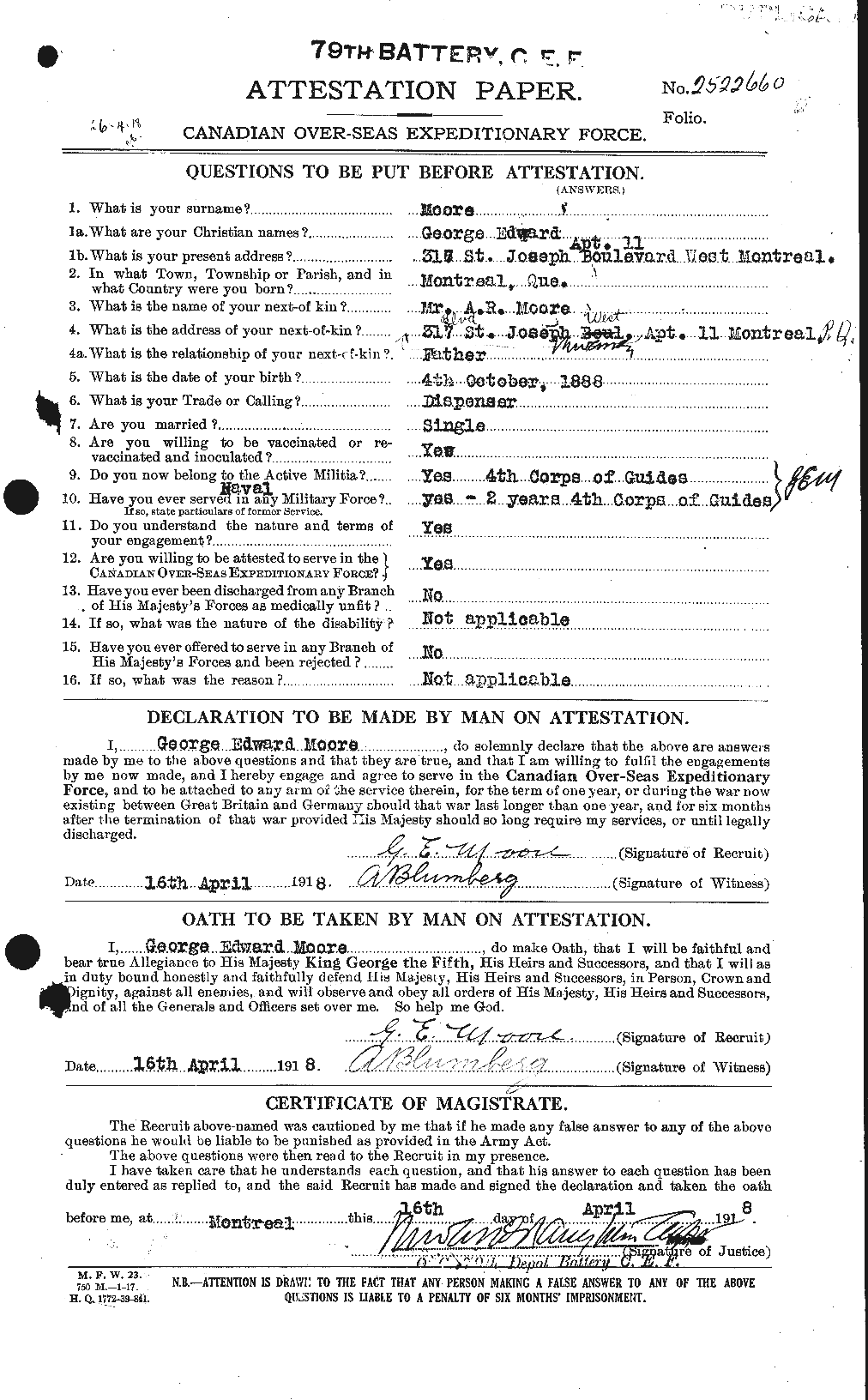 Dossiers du Personnel de la Première Guerre mondiale - CEC 501997a