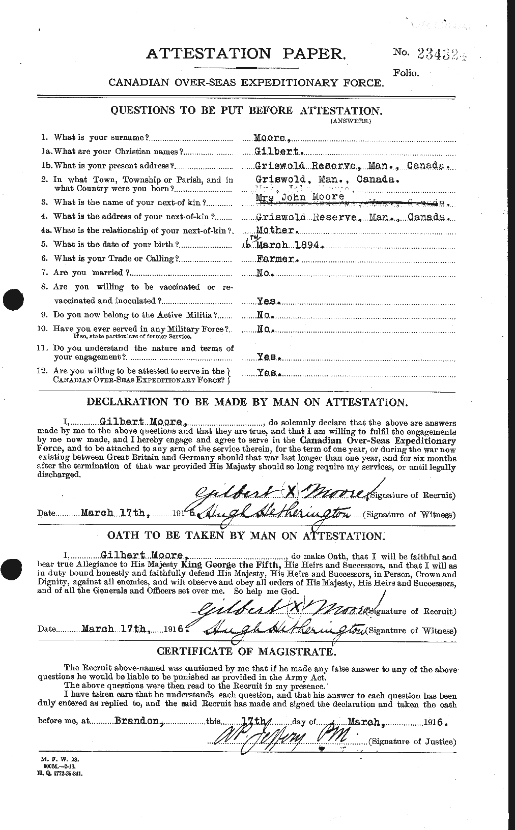 Dossiers du Personnel de la Première Guerre mondiale - CEC 502037a