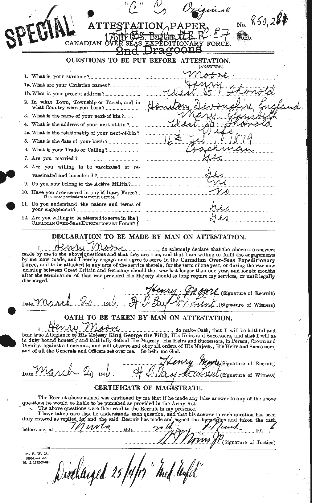 Dossiers du Personnel de la Première Guerre mondiale - CEC 502094a