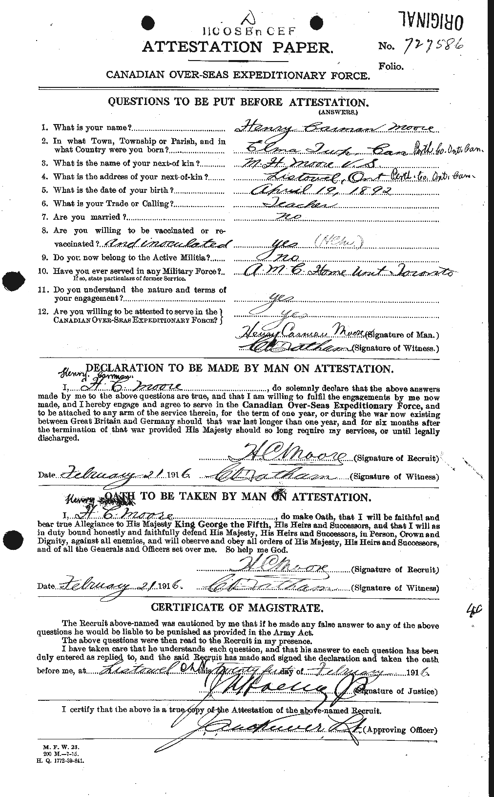 Personnel Records of the First World War - CEF 502101a