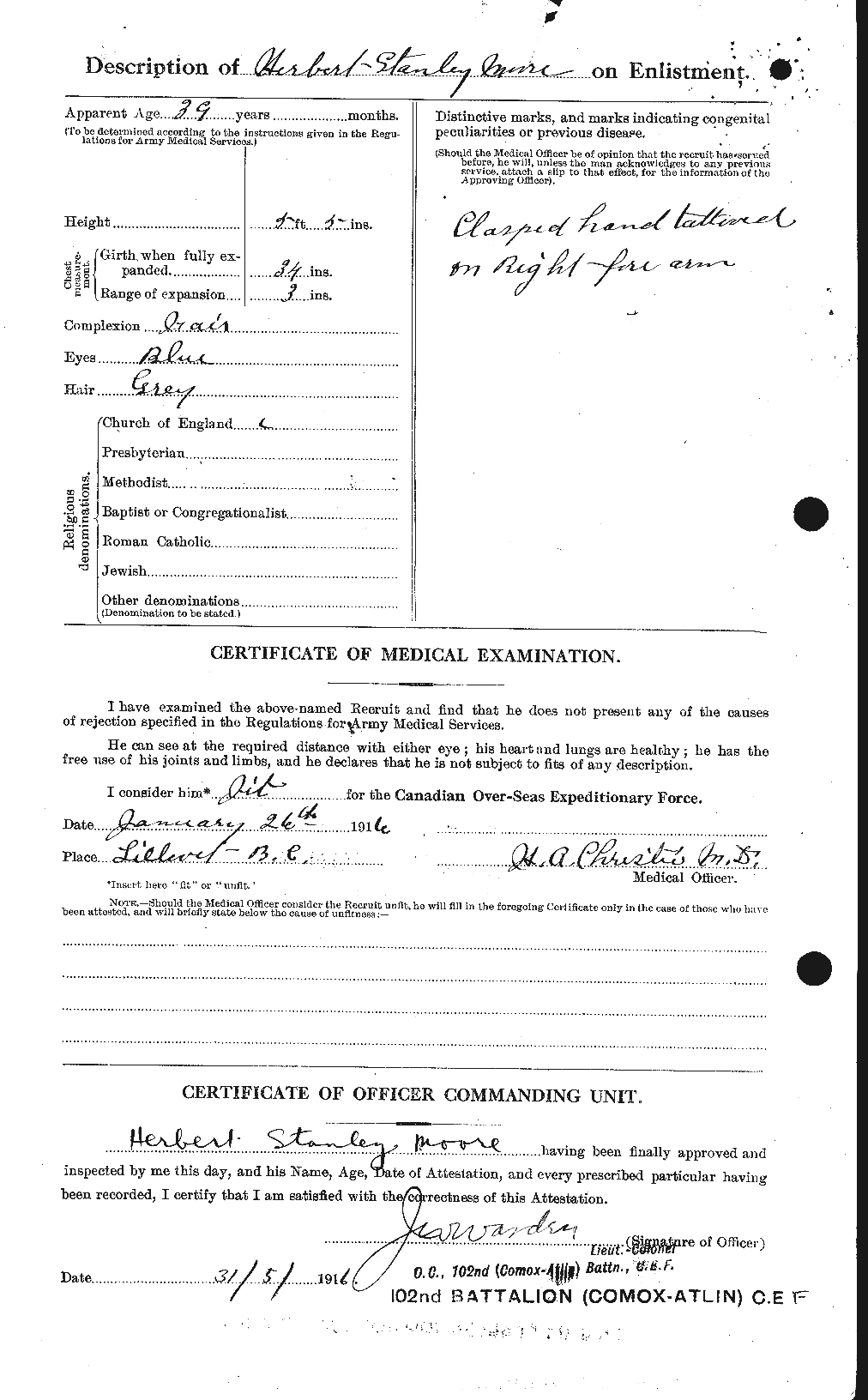 Dossiers du Personnel de la Première Guerre mondiale - CEC 502126b