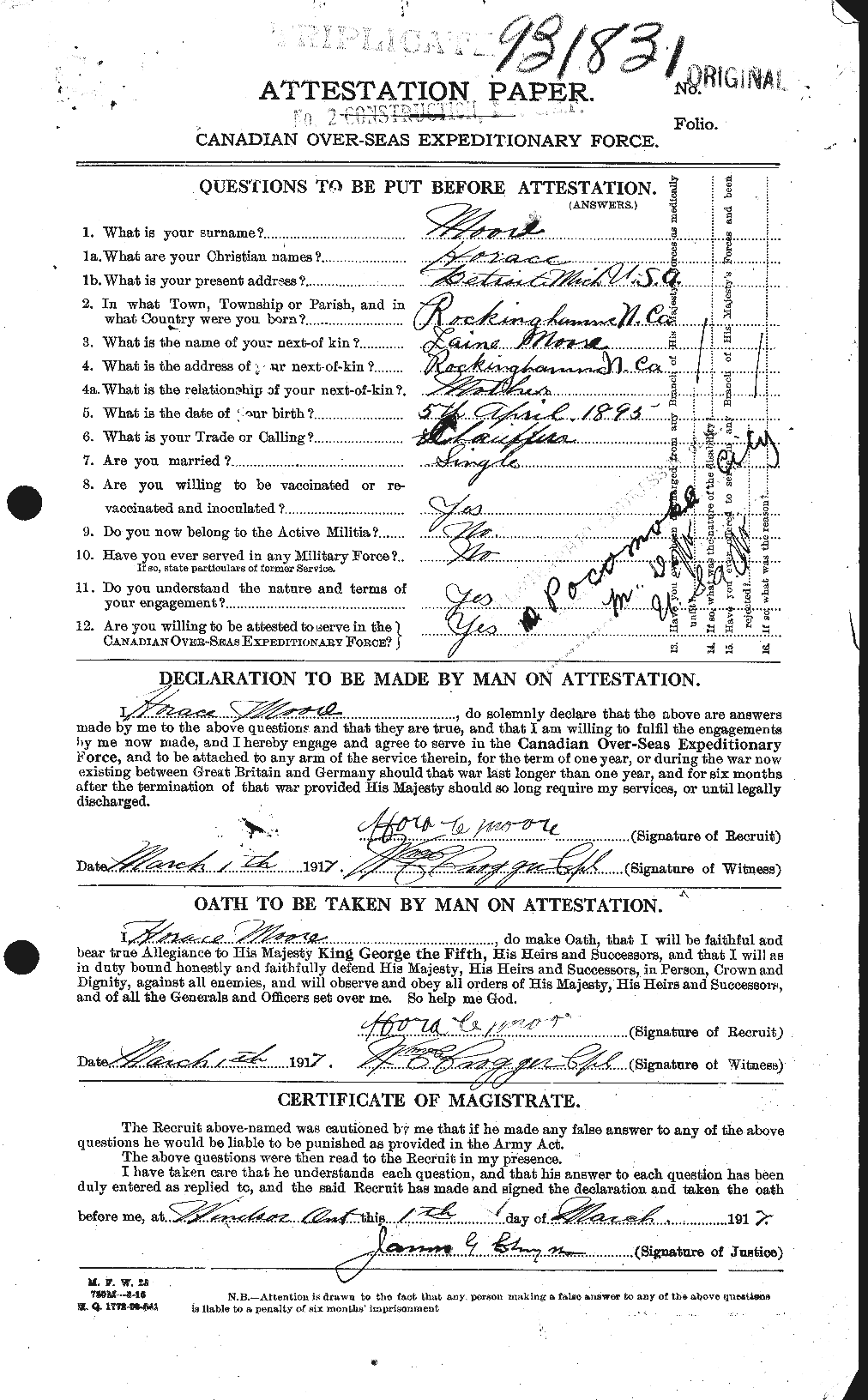 Dossiers du Personnel de la Première Guerre mondiale - CEC 502132a