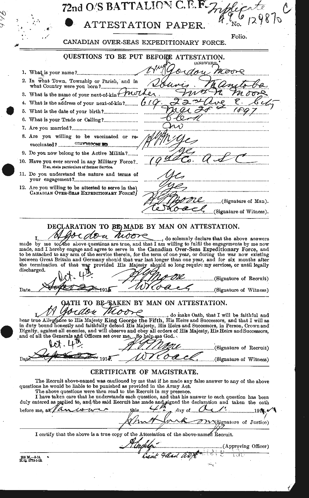 Personnel Records of the First World War - CEF 502151a