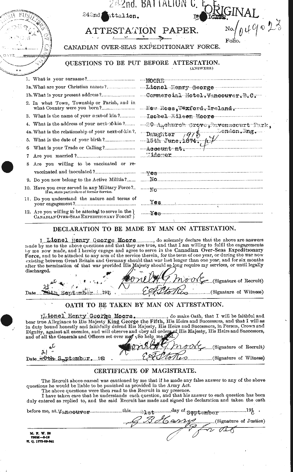 Personnel Records of the First World War - CEF 503416a