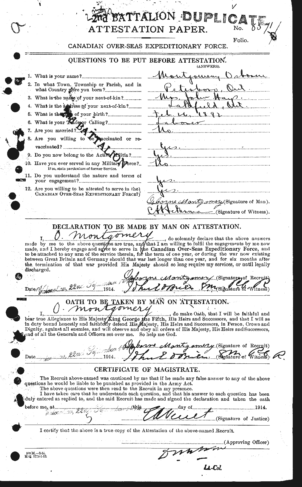 Dossiers du Personnel de la Première Guerre mondiale - CEC 504534a