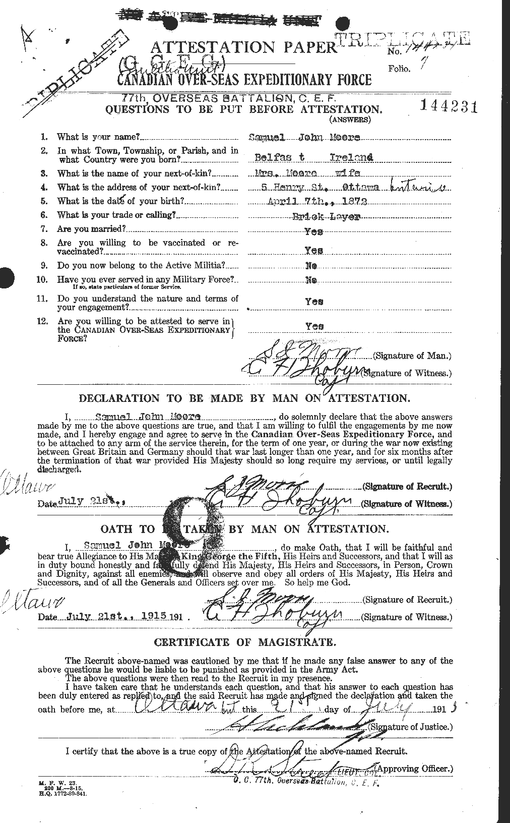 Personnel Records of the First World War - CEF 505569a