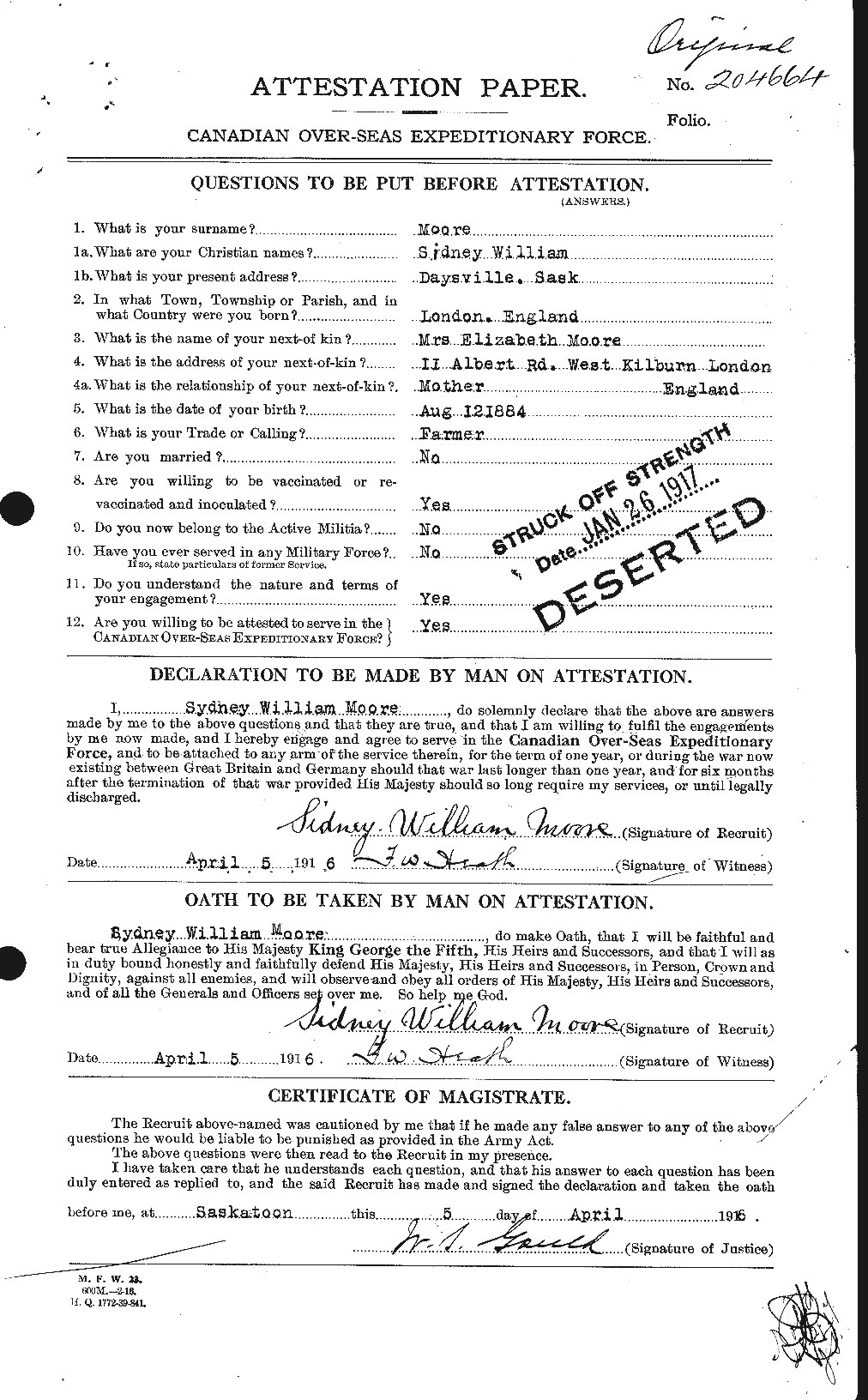 Personnel Records of the First World War - CEF 505578a