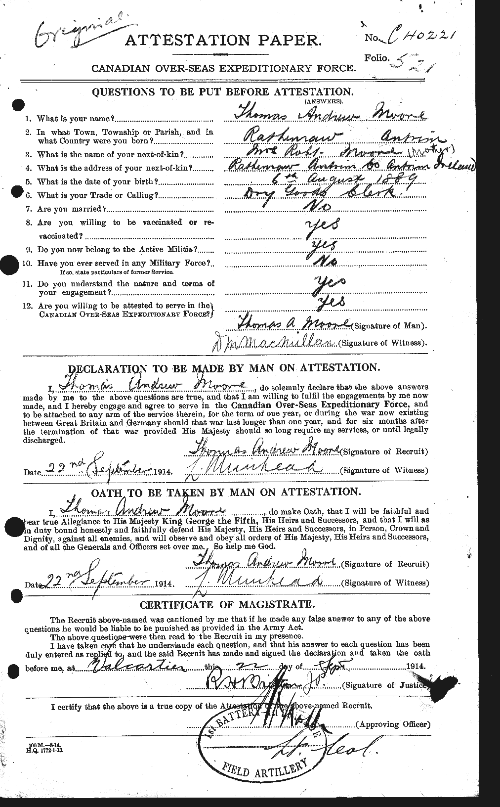 Personnel Records of the First World War - CEF 505641a
